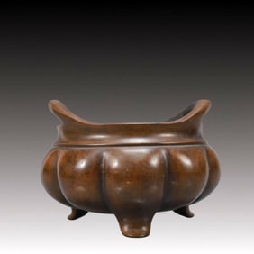 An Exquisite Bronze Double-Ears and Tripod Censer
