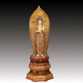 A Solemn Camphor wood Painted Color Statue of Avalokitesvara