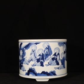 An Exquisite Blue and White Character and Story Pattern Brush Pot