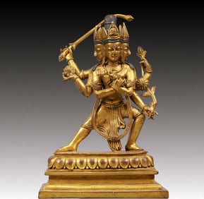 A Solemn Gilt Bronze Statue of Gautama’s Mother, With Inscription