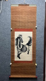 A Chinese Vertical Scroll Ink Painting of Horse on Paper