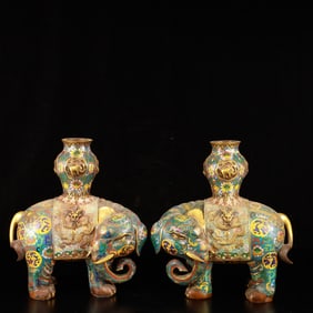 A Pair of Rare Cloisonne Flower and Dragon Pattern Elephant Ornament