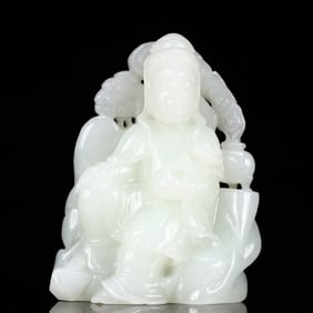 An Exquisite White Jade Statue of Avalokitesvara