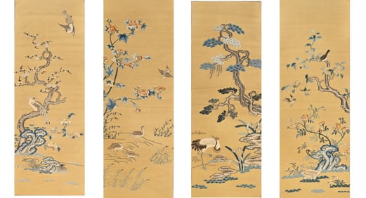 A set of four screens with Kesi flower and bird pattern