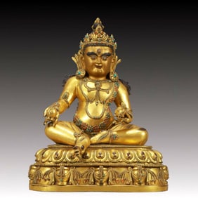 A Solemn Gilt Bronze Statue of Mammon,Inlaid Turquoise