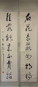 A Pair of Chinese Vertical Scroll Ink Painting of Calligraphy on Paper