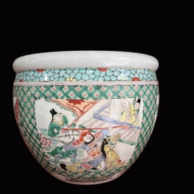 An Exquisite Wucai Character and Story Pattern Vat