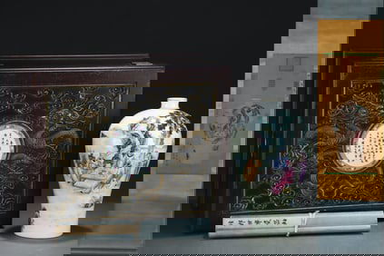 A Rare Famille-Rose Character and Story Pattern Vase,With Poem,With Chinese Vertical Scroll Ink