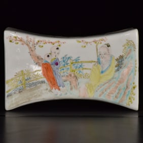 An Exquisite White Glazed Landscape Figure and Story Pattern Pillow,with Poem