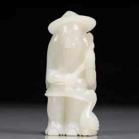 An Exquisite White Jade Duck and Old Fisherman