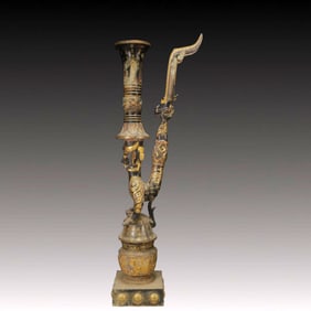 A Rare Bronze Inlaid Gold Figure Ornament,With Inscription