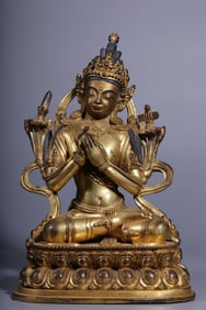 A Rare Gilt Bronze Statue of Manjusri
