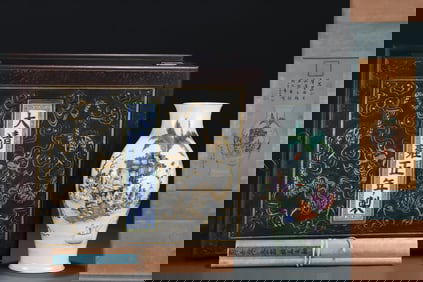 A Rare Famille-Rose Figure Pattern Vase,With Poem,With Chinese Vertical Scroll Ink Painting on Silk