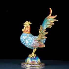 An exquisite cloisonné rooster ornament