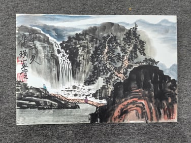 A Chinese Album Ink Painting of Landscape and Figure on Paper