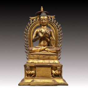 A Solemn Gilt Bronze Statue of Sakyamuni, With Inscription