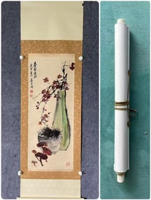 A Chinese Vertical Scroll Ink Painting of Flower on Paper