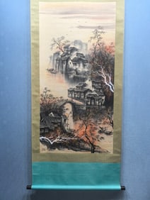 A Chinese Vertical Scroll Ink Painting of Landscape and Figure on Paper