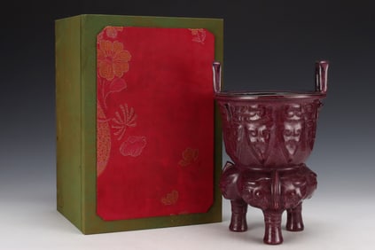 An Exquisite Jun yao Purple Glazed Beast-Face Pattern Double-Ears and Tripod Censer