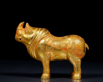 An Exquisite Gilt Bronze Rhinoceros  Ornament