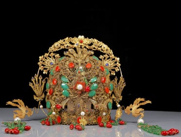 A Rare Gilt Inlaid Gems Phoenix coronet