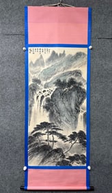 A Chinese Vertical Scroll Ink Painting of Landscape on Paper