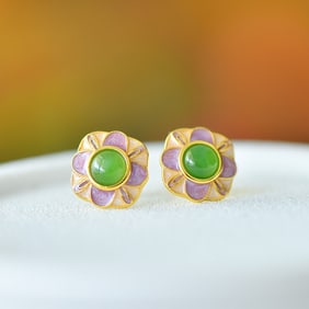 A Pair of Exquisite Sterling Silver Inlaid Jasper Earrings