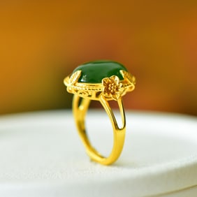 An Exquisite Sterling Silver Inlaid Jasper Flower Pattern Ring