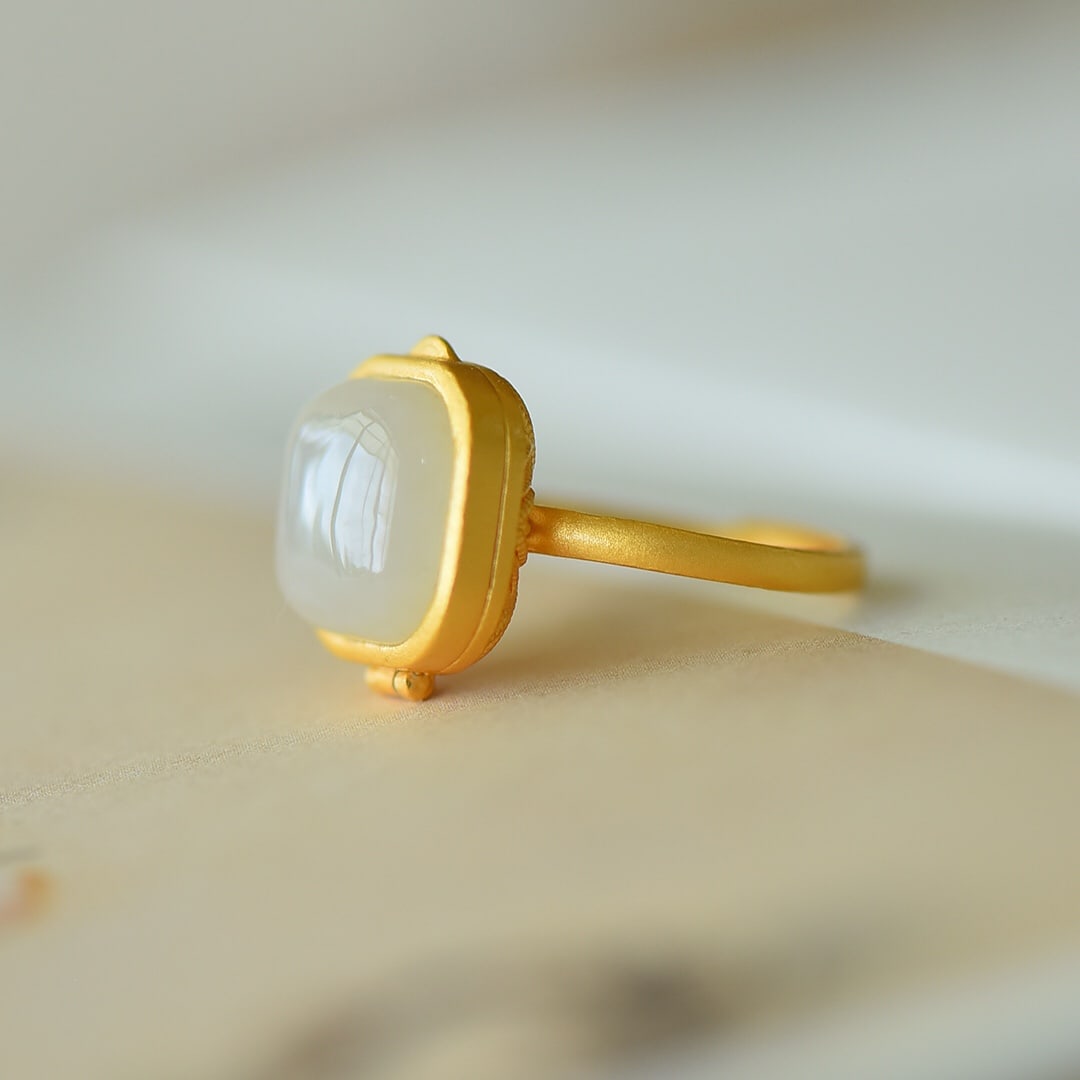 An Exquisite Sterling Silver Inlaid White Jade Ring (1 of 4)