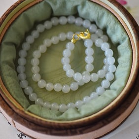 An Exquisite Sterling Silver Inlaid White Jade Necklace
