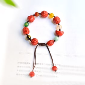 An Exquisite Cinnabar with Crystal Animal Pattern Bracelets