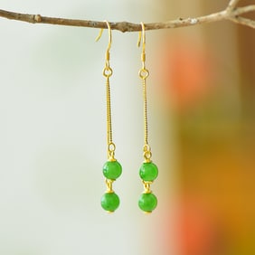 A Pair of Exquisite  Sterling Silver-Gold Plated Inlaid Jasper Earrings