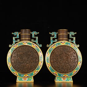 A Pair of Exquisite Cloisonne Lotus Pattern Dragon-Ears Vase