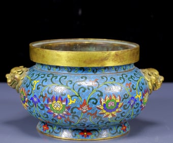 An Exquisite Cloisonne Lotus Pattern Double-Ears Censer