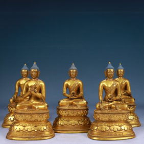 A Set of Solemn Gilt Bronze Statue of Sakyamuni