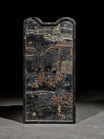 An Exquisite Sprinkled-Gold Landscape and Figure Pattern Ink cake,With Poem