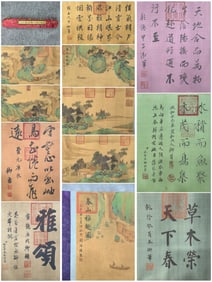 A Chinese Hand Scroll Ink Painting of Landscape and Figure on Silk,Jing Hao