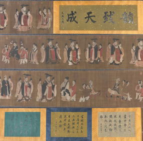 A Chinese Hand Scroll Ink Painting of Figure on Silk,Yan Liben