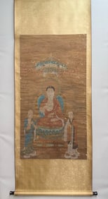 A Chinese Vertical Scroll Ink Painting of Buddha on Silk,Yao Wenhan