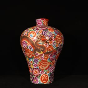 A Huge Enamel Painted Gold Flower,Dragon and Phoenix Pattern Vase