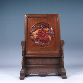 A Rare Zitanwood Landscape and Figure Pattern Table Screen