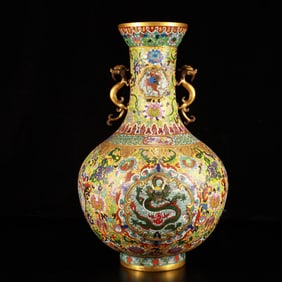 A Huge Cloisonne Flower and Dragon Pattern Double-Ears Vase