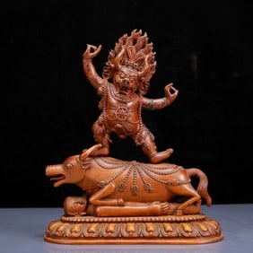 A Solemn Boxwood Statue of Vajra