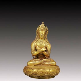 A Solemn Gilt Bronze Buddha Statue