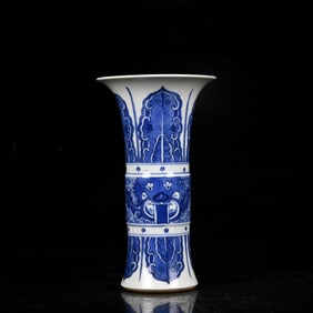 An Exquisite Blue and White Beast-Face Pattern Vase