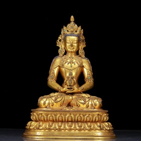A Rare Gilt Bronze Inlaid Turquoise Statue of Amitayus