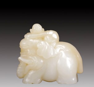 An Exquisite Yellow Jade Elephant Ornament