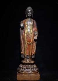 A Solemn Limestone Painted Color Statue of Sakyamuni