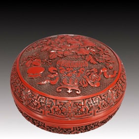 An Exquisite Carved Red Lacquer Flower Pattern Cover Box,Qianlong Six-character Mark,Qing Dynasty,