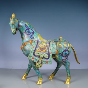A Huge Cloisonne Seawater,Auspicious Cloud and Dragon Pattern Horse Ornament